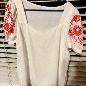 Plus Size Floral Embroidery Blouse